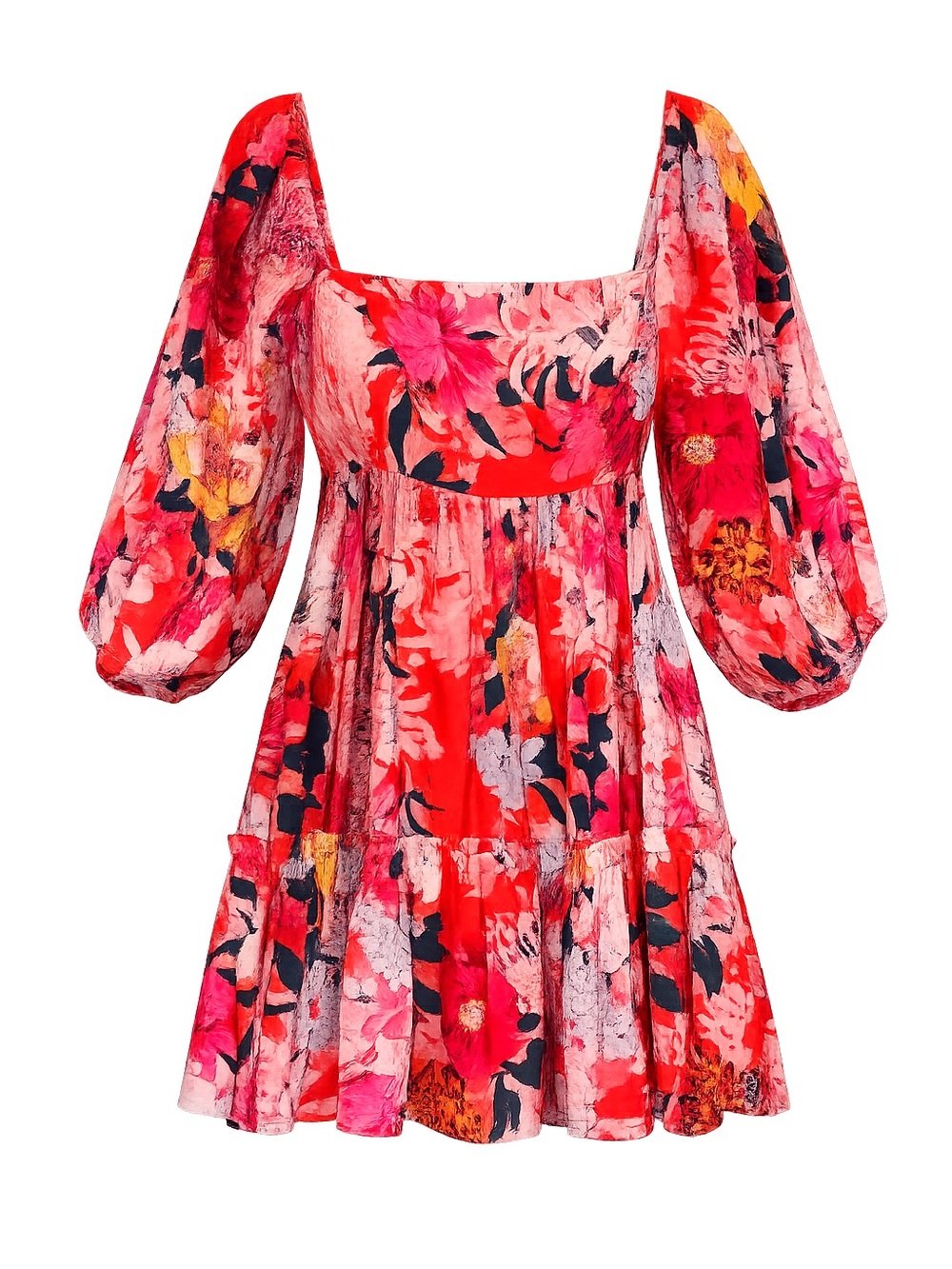 Cara Cara Sip Sip Puff Sleeve Floral Mini Dress Red Pink Feminine Size Large